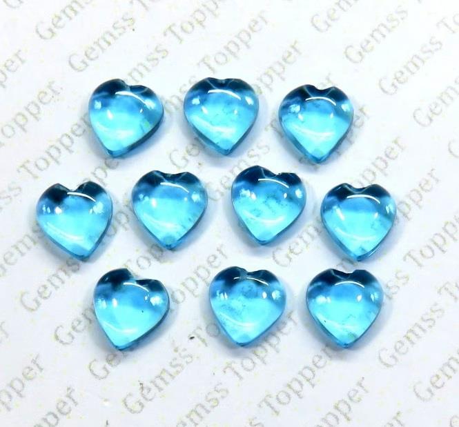 Swiss Blue Topaz 10x10 mm Heart Shape Cabochon
